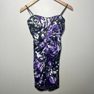 Jump Apparel by Wendye Chaitin Dress Y2K VTG Purple Black Ruched Satin Party 3/4